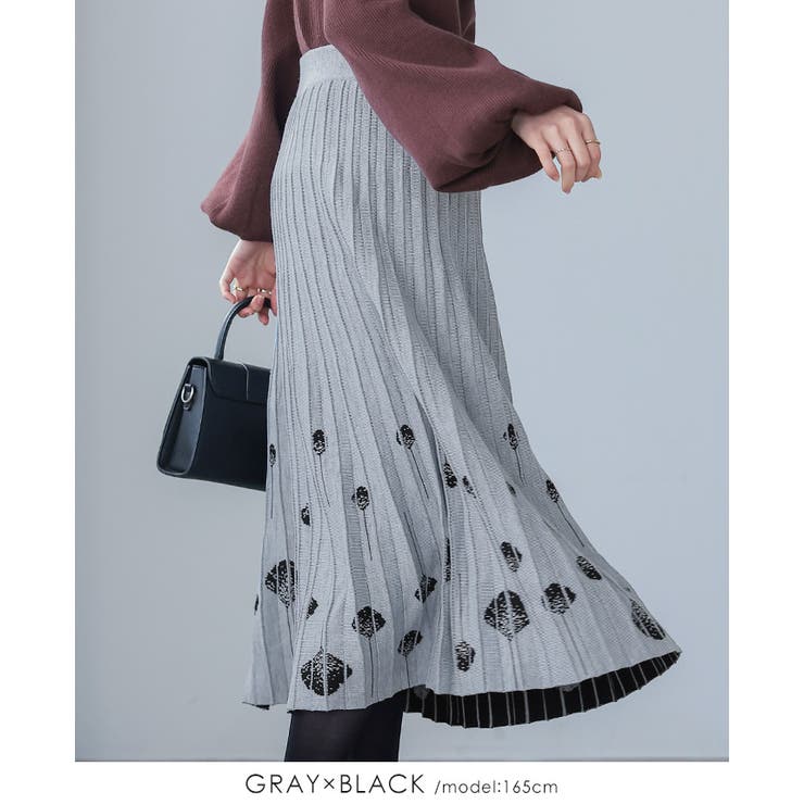 グレー×ブラック | 足元に花が咲く予感。ニットプリーツスカート スカート プリーツ | HAPPY急便 by VERITA.JP