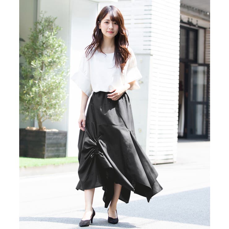 【美品】 慈雨 ジウ ウール フラワー フレアスカート 変形 アシンメトリー 美品】 慈雨 ジウ ウール フラワー フレアスカート 変形