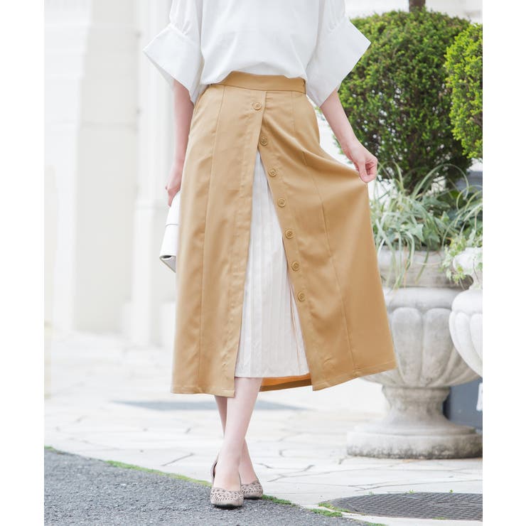ベージュ | オシャレ上級者プリーツ。ツイル×プリーツ切替えスカート スカート プリーツスカート | HAPPY急便 by VERITA.JP