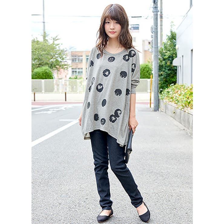存在感のあるプリントで、個性が輝く！ボタンドット柄 長袖ドルマンTシャツ トップス | HAPPY急便 by VERITA.JP | 詳細画像9 