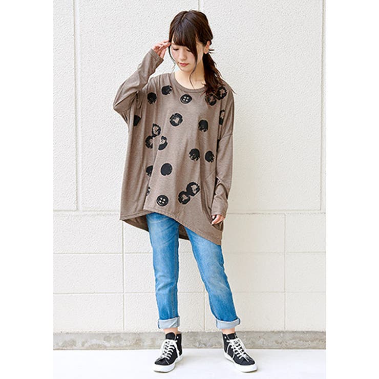 存在感のあるプリントで、個性が輝く！ボタンドット柄 長袖ドルマンTシャツ トップス | HAPPY急便 by VERITA.JP | 詳細画像11 