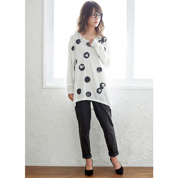 存在感のあるプリントで、個性が輝く！ボタンドット柄 長袖ドルマンTシャツ トップス | HAPPY急便 by VERITA.JP | 詳細画像12 