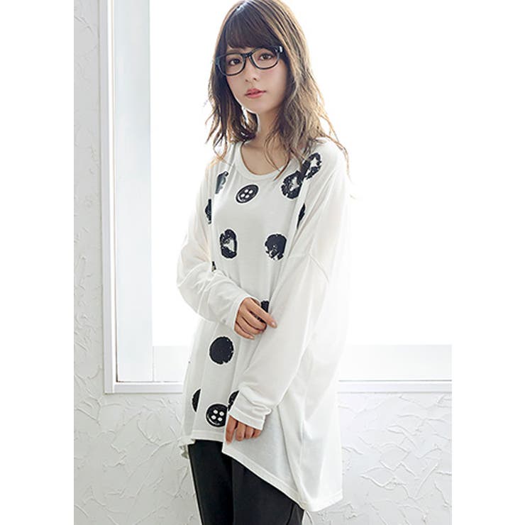 存在感のあるプリントで、個性が輝く！ボタンドット柄 長袖ドルマンTシャツ トップス | HAPPY急便 by VERITA.JP | 詳細画像13 