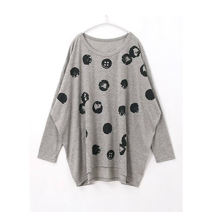 杢グレー | 存在感のあるプリントで、個性が輝く！ボタンドット柄 長袖ドルマンTシャツ トップス | HAPPY急便 by VERITA.JP