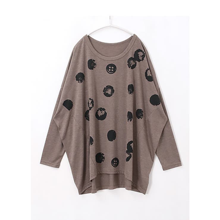 存在感のあるプリントで、個性が輝く！ボタンドット柄 長袖ドルマンTシャツ トップス | HAPPY急便 by VERITA.JP | 詳細画像2 