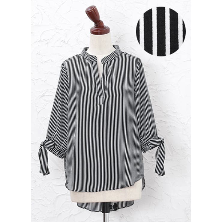 ブラック | 旬度満点！爽やかで知的な女っぽさを。袖リボン スキッパーブラウス ブラウス | HAPPY急便 by VERITA.JP