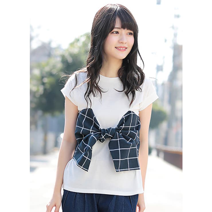 簡単にオシャレを楽しむ！チェックビスチェ付きTシャツ tシャツ