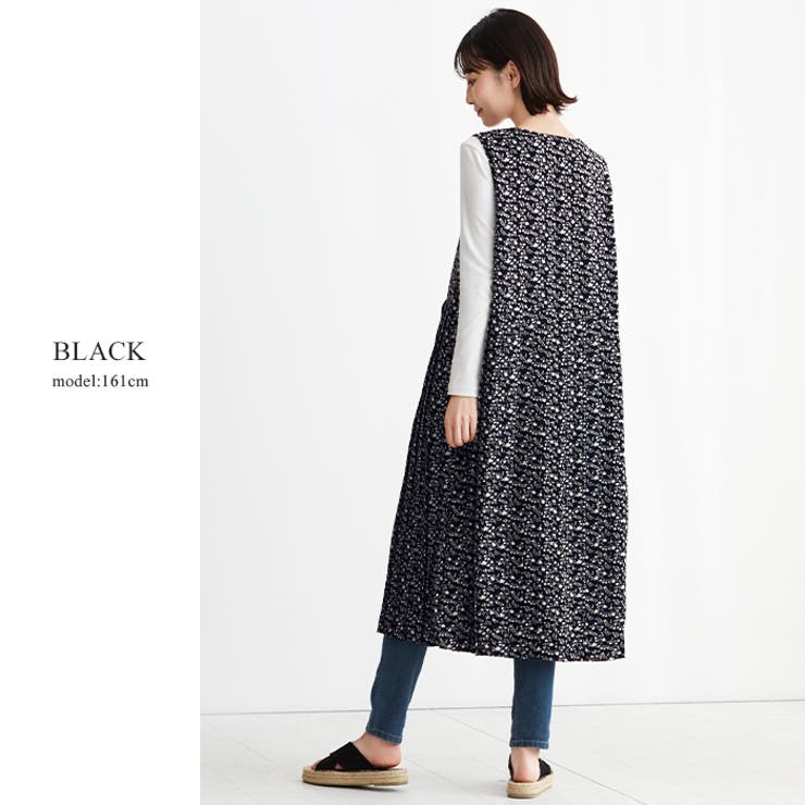 軽やかに花柄を着る。シフォンプリーツロングベスト ジレ ベスト[品番