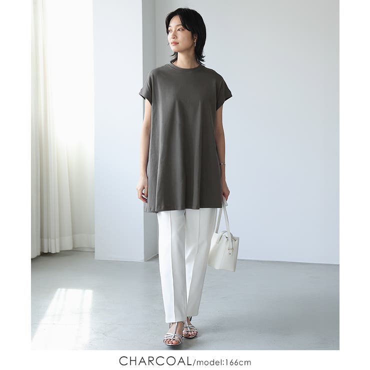 チャコール | 暑い日もひんやり快適。綿100％フレアチュニック tシャツ カットソー | HAPPY急便 by VERITA.JP