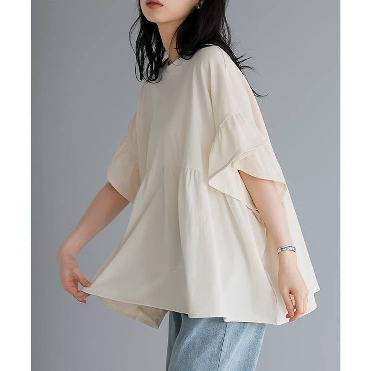 程よい甘さの大人トップス。綿100％フリル切替カットソー カットソー tシャツ | HAPPY急便 by VERITA.JP | 詳細画像5 