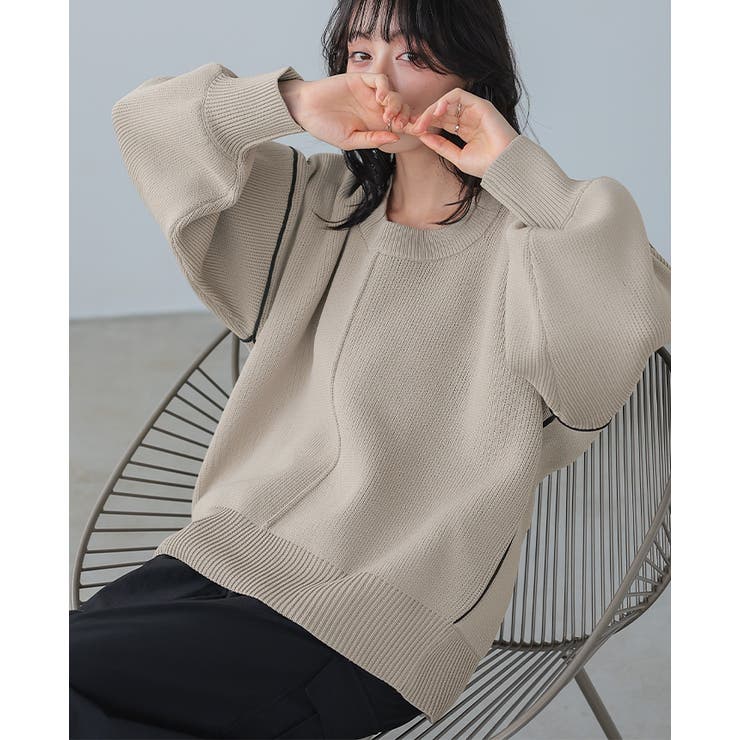 立体的なゆったりシルエット。ダンボールニット配色コクーントップス ニット セータ… | HAPPY急便 by VERITA.JP | 詳細画像12 