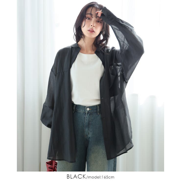ブラック | こなれ感を作るビッグシルエット。シアーゆったりブラウス シャツ 春ブラウス | HAPPY急便 by VERITA.JP