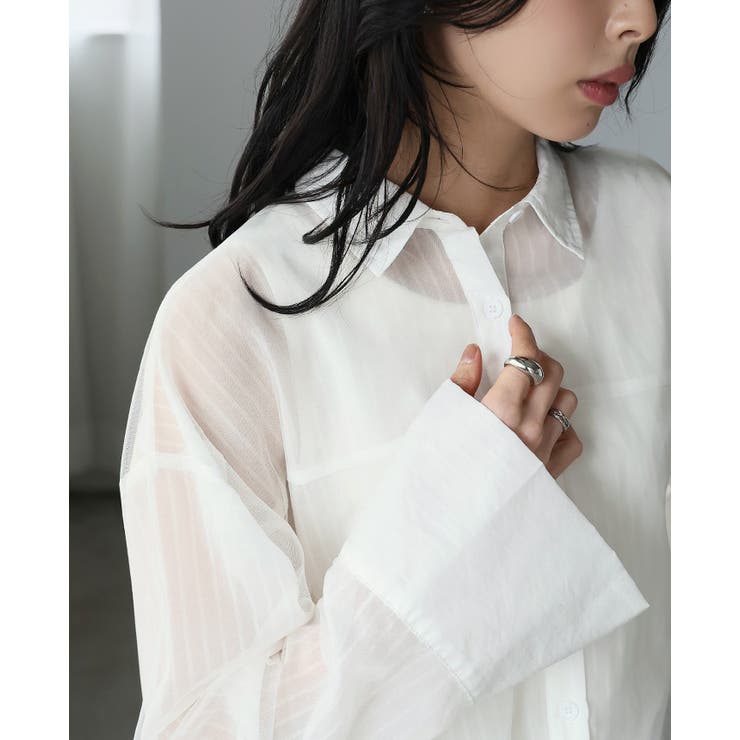 纏うだけで洗練される大人アイテム。ストライプチュールシアーブラウス シャツ 春ブ… | HAPPY急便 by VERITA.JP | 詳細画像13 