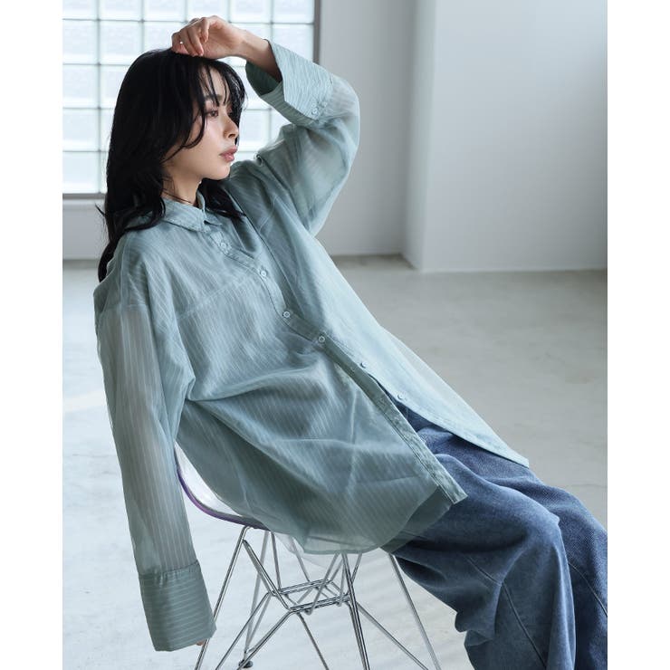 纏うだけで洗練される大人アイテム。ストライプチュールシアーブラウス シャツ 春ブ… | HAPPY急便 by VERITA.JP | 詳細画像6 