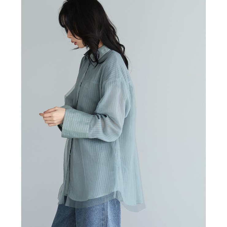 纏うだけで洗練される大人アイテム。ストライプチュールシアーブラウス シャツ 春ブ… | HAPPY急便 by VERITA.JP | 詳細画像7 