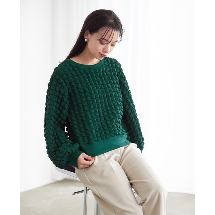 グリーン | 生地に拘った旬トップス。ぽこぽこワッフルトップス トップス プルオーバー | HAPPY急便 by VERITA.JP