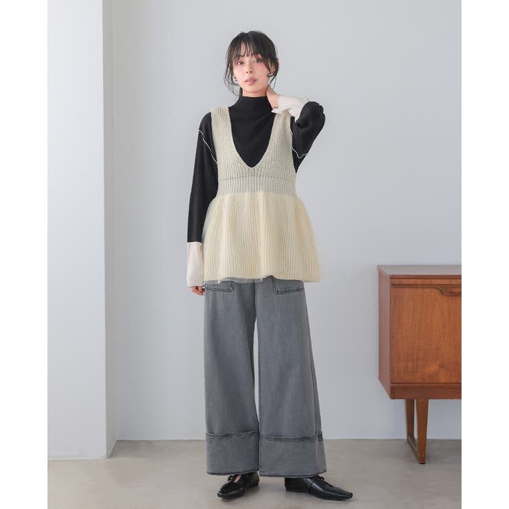 1枚重ねて品よく映える。チュールニットペプラムベスト ベスト ジレ | HAPPY急便 by VERITA.JP | 詳細画像15 