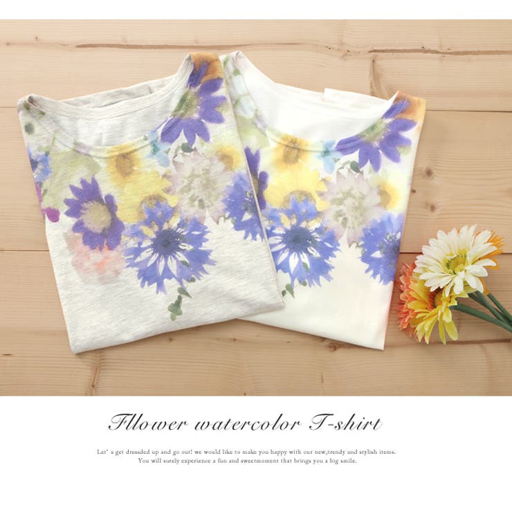 顔周りが上品に華やぐ。水彩フラワーTシャツ tシャツ ドルマンtシャツ