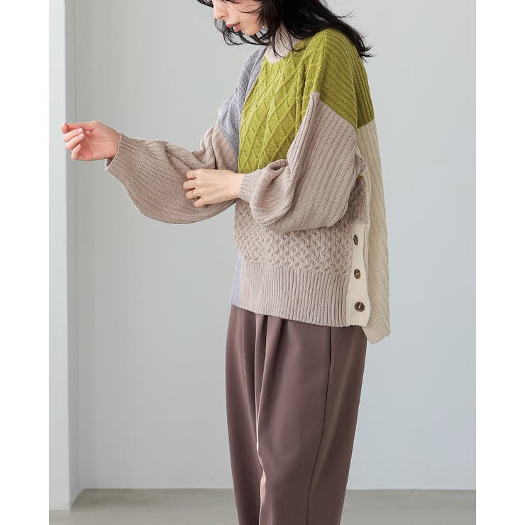 角度で異なる大人の差し色。パネル切替サイドボタンニット セーター ニット | HAPPY急便 by VERITA.JP | 詳細画像11 