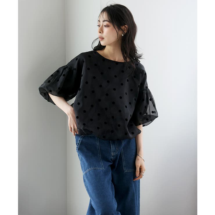 新品　今期　ヤマダヤ　シースルードット柄バイカラーカットソー　トップス 新品 今期 ヤマダヤ シースルードット柄バイカラーカットソー トップス