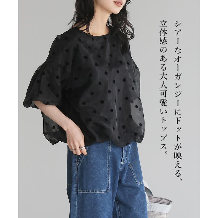 【2color】ドットスリーブトップス /立体水玉/ポルカドット/シアー 2color シアーポルカドットTP | osrsofficial