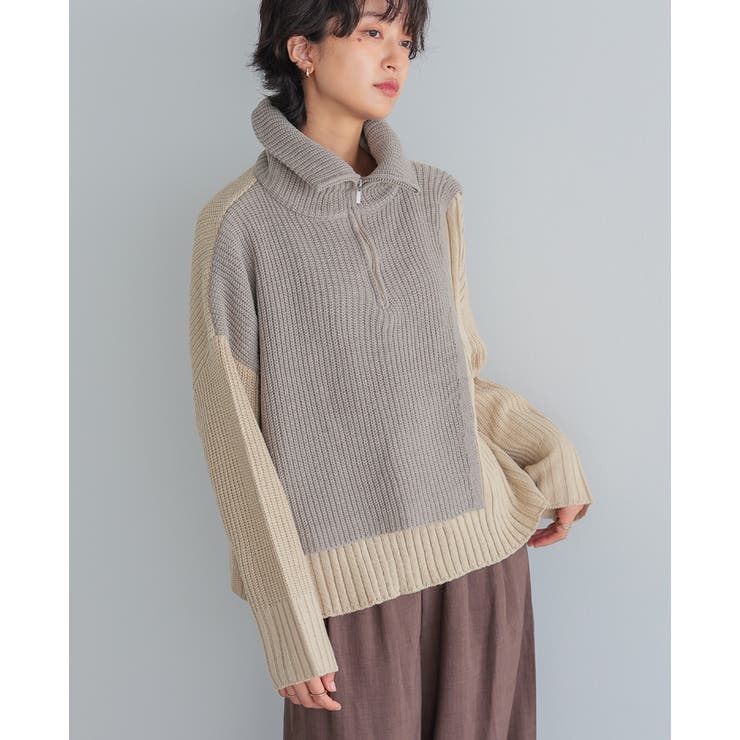 今っぽさをネックで表現。配色ハーフジップニット ニット セーター | HAPPY急便 by VERITA.JP | 詳細画像11 