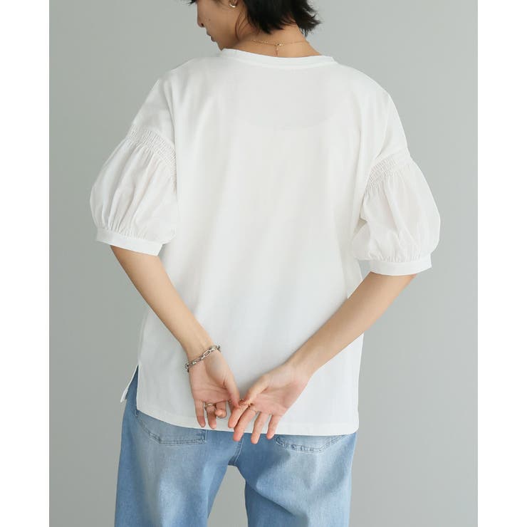 立体袖で大人の甘さを。切替シャーリング五分袖トップス 春 夏 | HAPPY急便 by VERITA.JP | 詳細画像12 