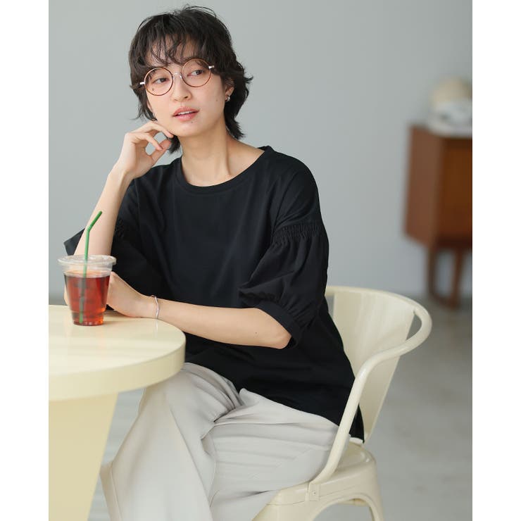 立体袖で大人の甘さを。切替シャーリング五分袖トップス 春 夏 | HAPPY急便 by VERITA.JP | 詳細画像6 