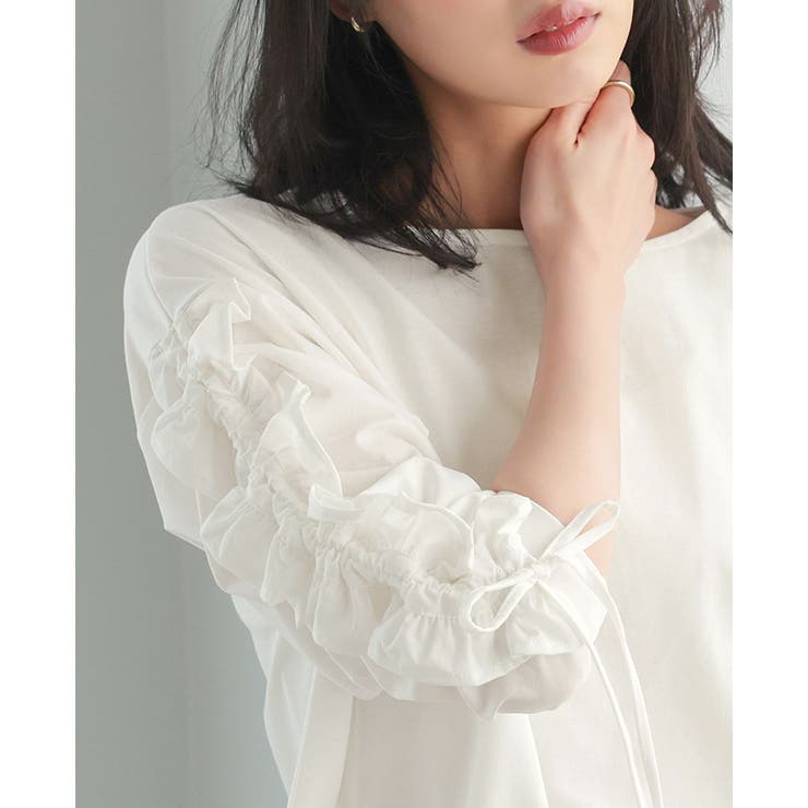 くしゅっとした袖のフリルが主役。袖シャーリングフリルトップス ブラウス ギャザー | HAPPY急便 by VERITA.JP | 詳細画像10 