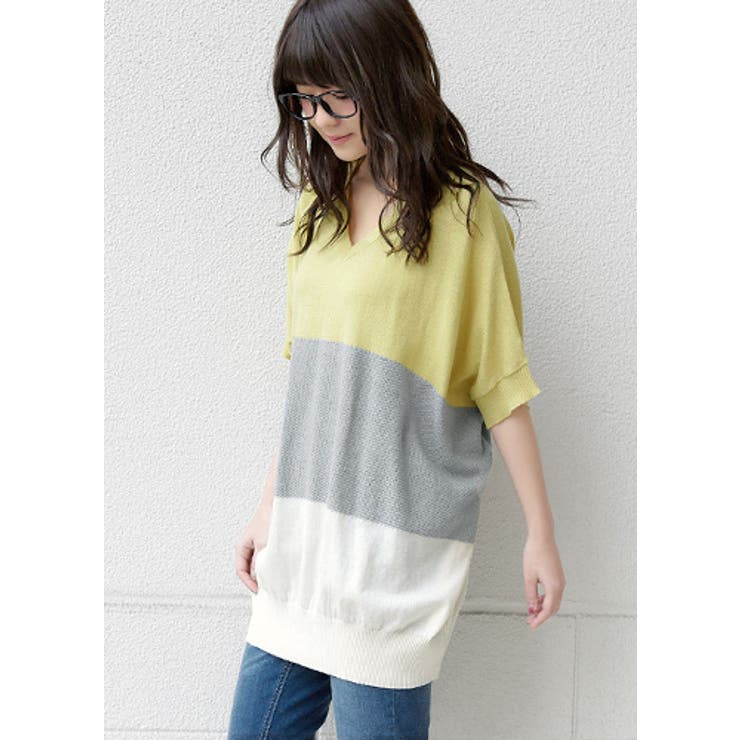 イエロー | ストレスフリーな優しい着心地。ドルマンニットソートップス ニット vネック | HAPPY急便 by VERITA.JP