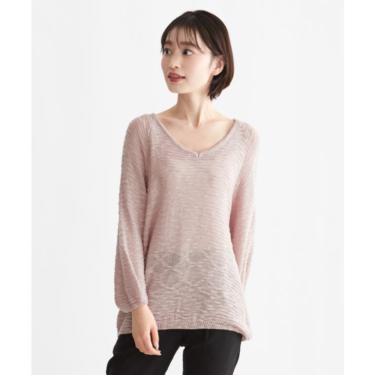 ダスティピンク | 透け感が美しい。Vネック スラブニット ニット | HAPPY急便 by VERITA.JP
