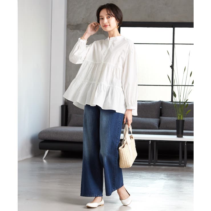 オフホワイト | 綿100％の大人可愛いデザイン。ティアードブラウス ブラウス 春ブラウス | HAPPY急便 by VERITA.JP