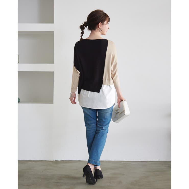 デザイン性の高い1枚。異素材切替配色ニット ニット セーター | HAPPY急便 by VERITA.JP | 詳細画像13 