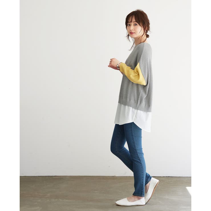 デザイン性の高い1枚。異素材切替配色ニット ニット セーター | HAPPY急便 by VERITA.JP | 詳細画像15 