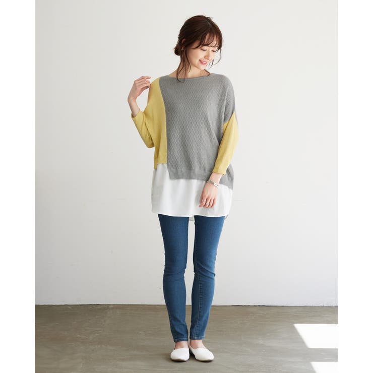 デザイン性の高い1枚。異素材切替配色ニット ニット セーター | HAPPY急便 by VERITA.JP | 詳細画像16 