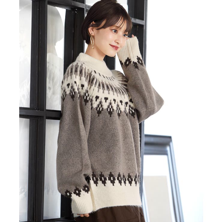 季節を彩るあったかニット。ノルディック柄ハイネックニット ニット