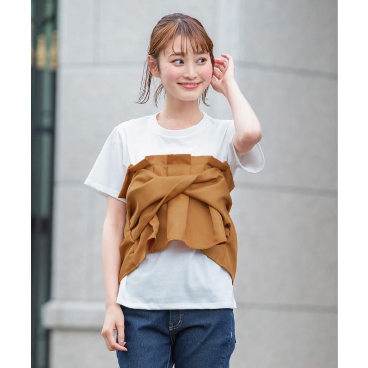 キャメル | 女らしいメリハリをつくる。ビスチェドッキングTシャツ tシャツ カットソー | HAPPY急便 by VERITA.JP