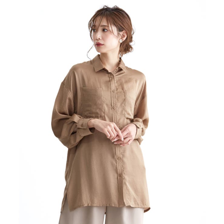 女らしくシャツを着る。ヴィンテージサテンBIGシャツ シャツ ブラウス