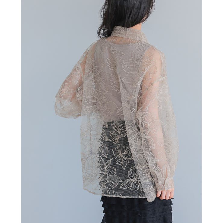 花と透け感、心地よく重ねて。チュール花柄刺繍オーバーサイズシャツ ブラウス 刺繍 | HAPPY急便 by VERITA.JP | 詳細画像7 