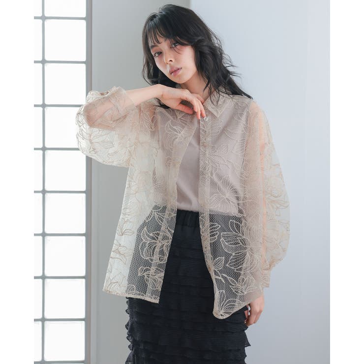 花と透け感、心地よく重ねて。チュール花柄刺繍オーバーサイズシャツ ブラウス 刺繍 | HAPPY急便 by VERITA.JP | 詳細画像8 