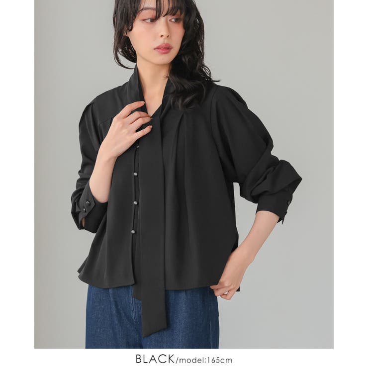 ブラック | オンもオフも頼れる一枚。ボウタイ付きブラウス ブラウス シャツ | HAPPY急便 by VERITA.JP