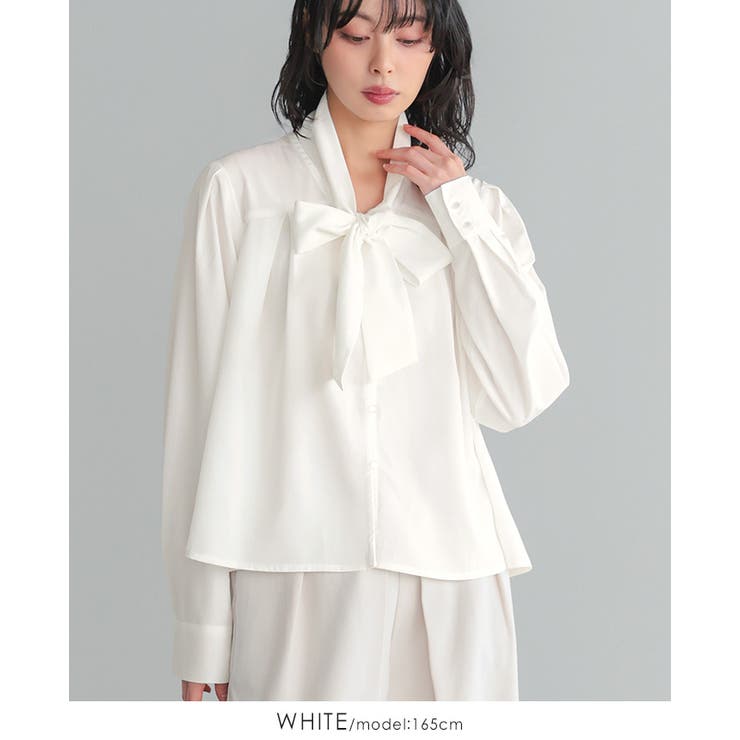 ホワイト | オンもオフも頼れる一枚。ボウタイ付きブラウス ブラウス シャツ | HAPPY急便 by VERITA.JP