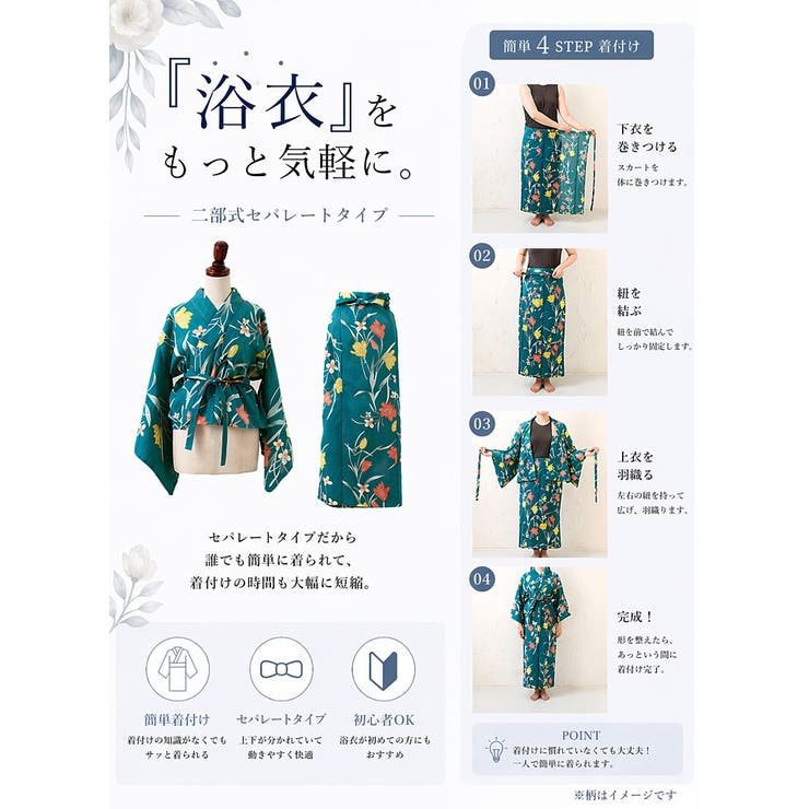 簡単！1人で着れる綿 変わり織生地 セパレート浴衣2点セット（二部式浴衣+帯） | HAPPY急便 by VERITA.JP | 詳細画像3 
