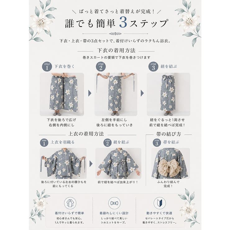 一人で簡単に着れる。綿二部式浴衣 浴衣 浴衣セット | HAPPY急便 by VERITA.JP | 詳細画像3 