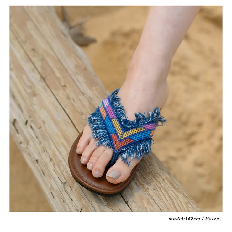 ビーズ刺繍 フリンジトングサンダル JS[品番：HPTW0001343