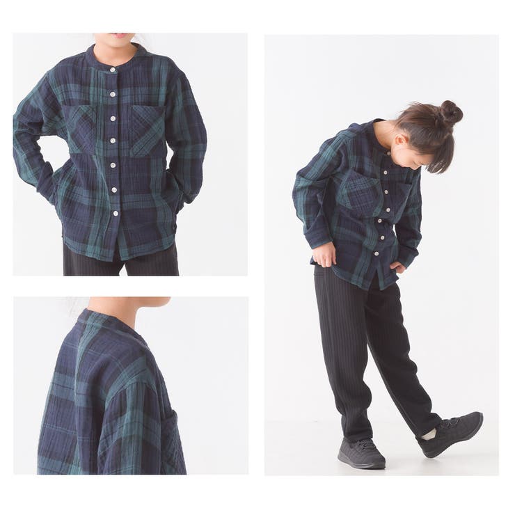 OMNES】キッズダブルガーゼバンドカラー長袖シャツ[品番 OMNES】キッズダブルガーゼバンドカラー長袖シャツ[品番