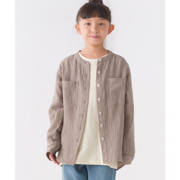OMNES】キッズダブルガーゼバンドカラー長袖シャツ[品番