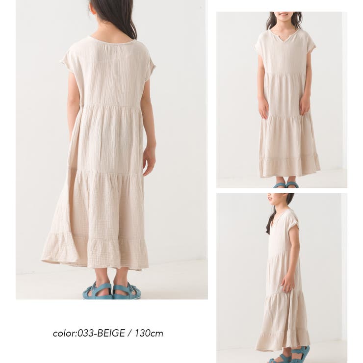 サマーセール ミニグランド バンドル 【OMNES】キッズ ダブルガーゼ フレンチスリーブティアードワンピース ワンピース