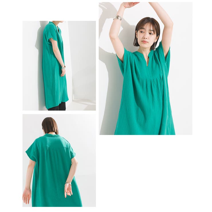 OMNES】ダブルガーゼフレンチスリーブチュニックワンピース[品番