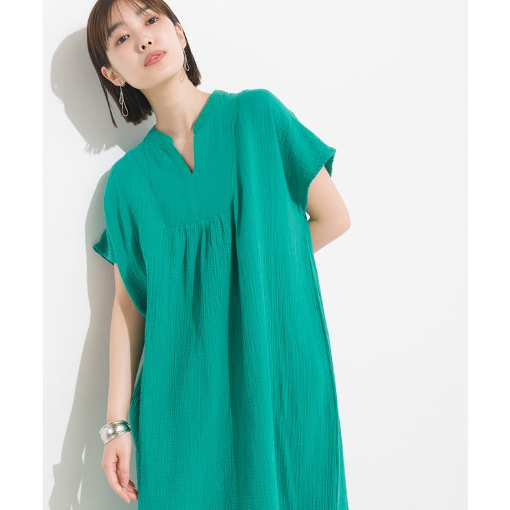 OMNES】ダブルガーゼフレンチスリーブチュニックワンピース[品番